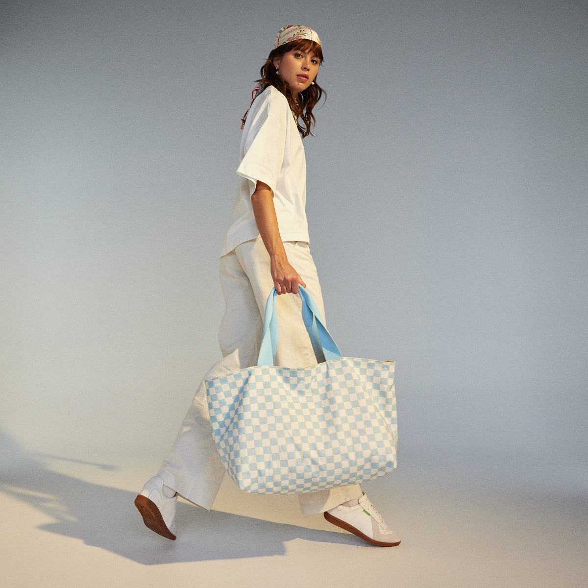 Market Bag White/Blue Checks