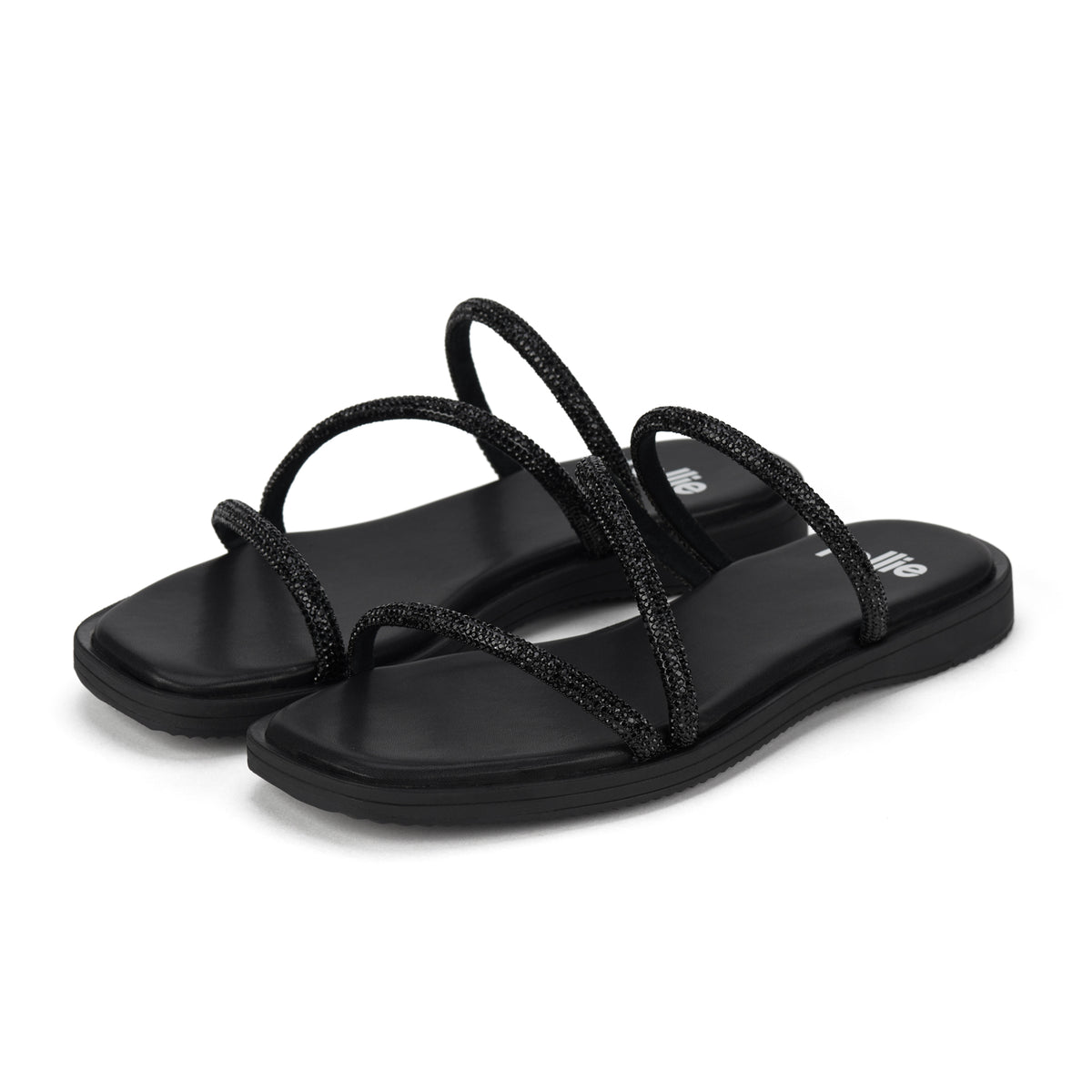 Sandal Slide Black Rhinestone